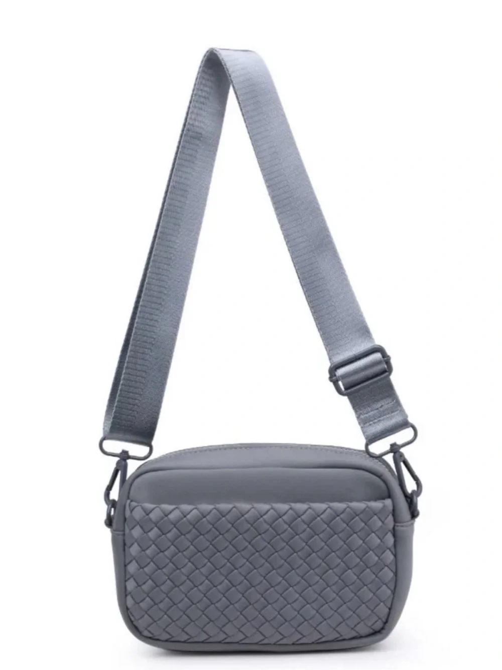 Woven Front Gray Crossbody Bag - Women's Shoulder Bag